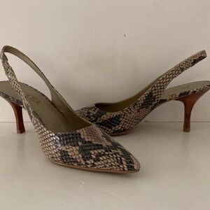 Moda Spana Tan & Charcoal Snake Print Slingback Heels/Size 7 1/2M/NEW/NEVER WORN